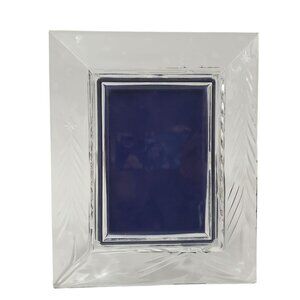 Mikasa Christmas Wedding Crystal Glass Photo Frame Stand Etched Design Blue Velv